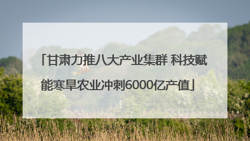 甘肃力推八大产业集群 科技赋能寒旱农业冲刺6000亿产值